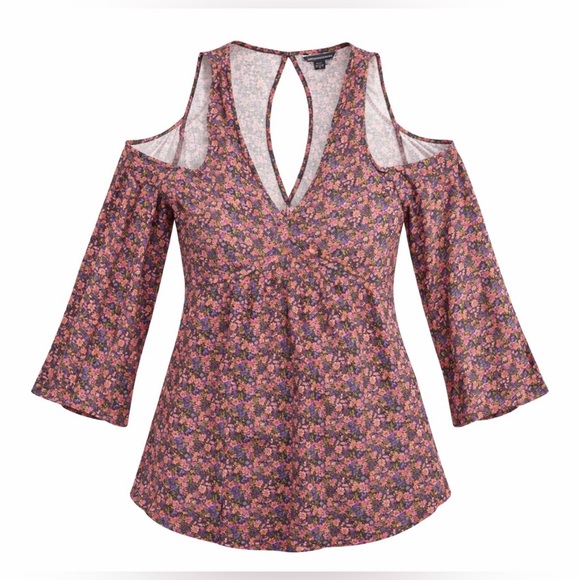 American Eagle Outfitters Tops - AEO | Romantic Floral Cold Shoulder Deep V-Neck  Blouse Size Medium